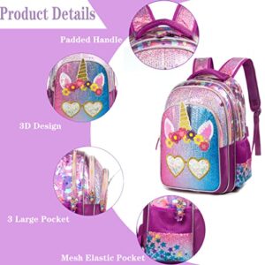 Unicorn Backpack for Girls 16" Backpacks for Girls for School Sequin Backpack with Lunch Box for Elementary Girls Students