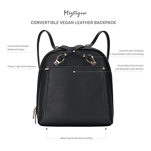 MMS Brands Miztique The Daisy Convertible Backpack Purse for Women, Soft Vegan Leather Crossbody Bag -Black