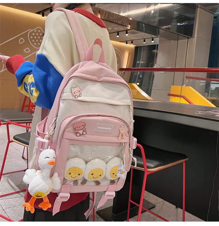 Fuvtory Aesthetic Kawaii Back to School Cute Bookbag Backpack Rucksack Daypack College Student Teen Girls Children with Pins and Accessories (yellow)