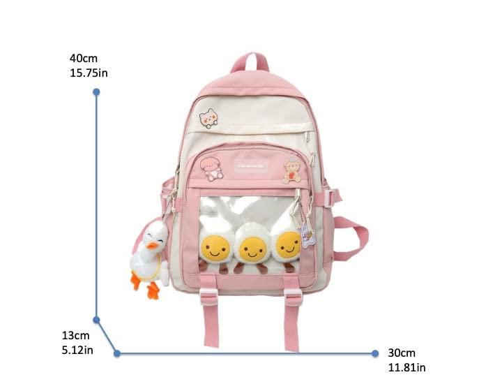 Fuvtory Aesthetic Kawaii Back to School Cute Bookbag Backpack Rucksack Daypack College Student Teen Girls Children with Pins and Accessories (yellow)