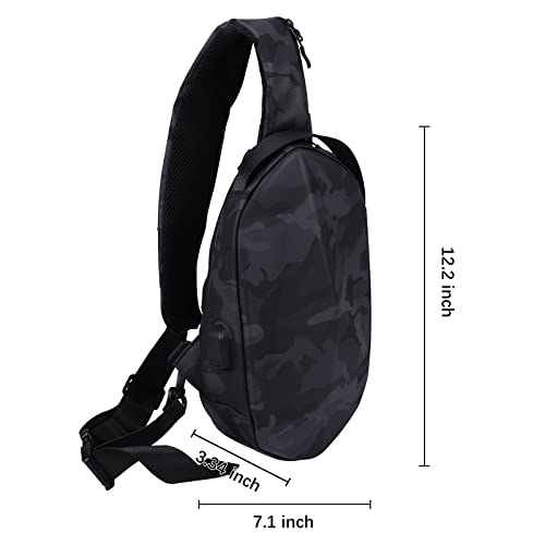 Lamgool Sling Bag for Men Waterproof Shoulder Bag Travel Hiking Hard Shell Sling Backpack Lightweight Cross Body Bag with Usb Charger Port