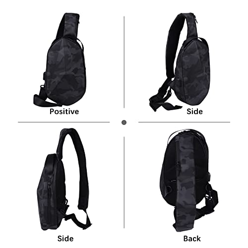 Lamgool Sling Bag for Men Waterproof Shoulder Bag Travel Hiking Hard Shell Sling Backpack Lightweight Cross Body Bag with Usb Charger Port
