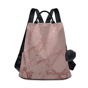 pink rose marble backpack purse for women girls college school travel bag stylish casual daypack laptop student bookbag anti-theft computer bags for teenager teen girls work hiking camping