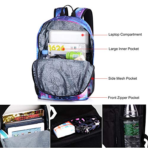 FANDARE Casual Daypack Backpacks Luminous School Bag for Girls Boys Teens Knapsack Women Men Travel Laptop Rucksack College Bookbag fit 15.6 inch Notebook Haversack Waterproof Polyester Black A