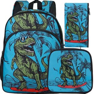 agsdon 3pcs dinosaur backpack for boys, 16″ little kids preschool school bookbag and lunch box