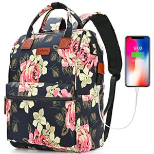 brinch laptop backpack 15.6 inch wide open computer backpack laptop bag college rucksack water resistant business travel backpack multipurpose daypack with usb charging port for women girls, flower