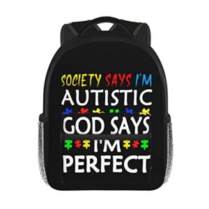 society say i’m autistic god says i’m perfect kids backpack for boys girls elementary kindergarten preschool school bag multifunctional cute large capacity backpack