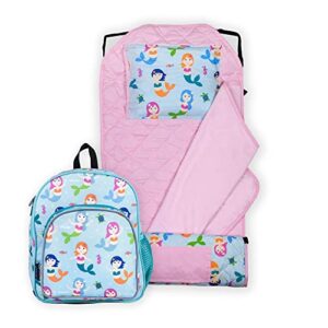 wildkin 12 inch kids backpack with modern nap mat (mermaids)