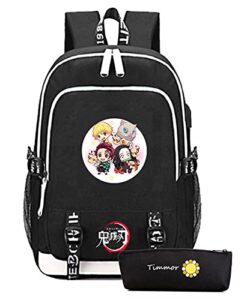 timmor magic japanese anime backpack for boys with usb charging port, middle school college nezuko bookbags for women men.(black8)