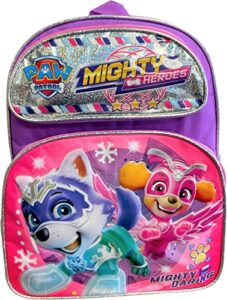kbnl paw patrol ‘mighty heroes’ – girls deluxe 14 inches school backpack purple-pink