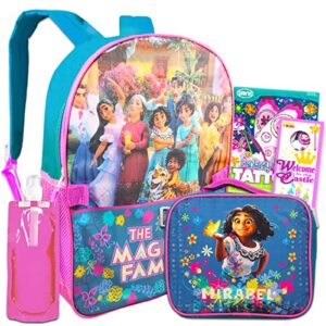 encanto backpack with lunch box set- bundle with 16″ encanto backpack, encanto lunch box, water bottle, backpack clip, temporary tattoos, more | encanto backpack for girls