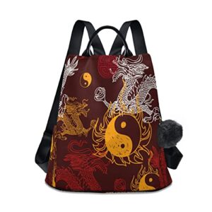 alaza dragon yin yang women backpack anti theft back pack shoulder fashion bag purse