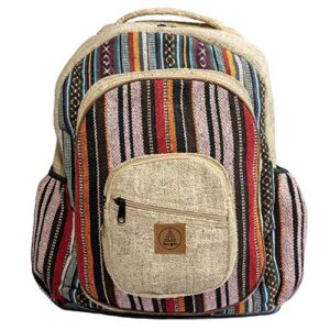ojas yatra hemp backpack large – pure himalayan hemp bag for travel – large bohemian rasta backpacks for men & women – multi pocket pure himalayan hemp rucksack for laptop, books & festivals