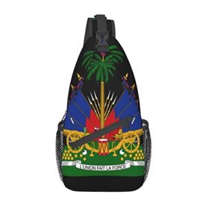 funny haiti haitian flag sling bag crossbody shoulder chest bag outdoor travel backpack for women and men