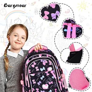 Bergmoer Backpack for Girls Boys with Lunch Box, 15.4 Inch Lightweight Backpack for School, Elementary School Bags, 3 in 1 Bookbag Set Waterproof Backpacks Camping Childrens Backpack