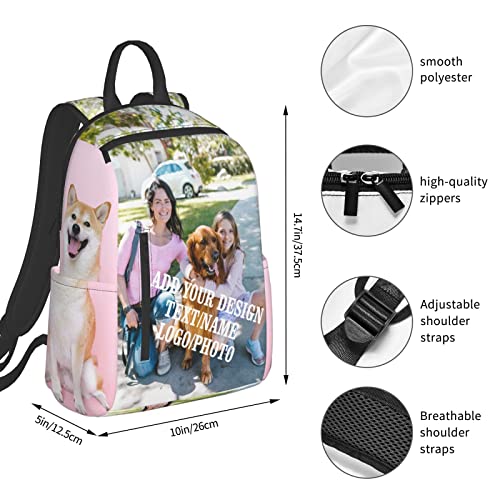 Wondfamiker Custom Casual-Lightweight Backpack Personalized-Travel Knapsack-Customized - Schoolbag Daypack Add Photo Text Shoulders (custom 2) Large