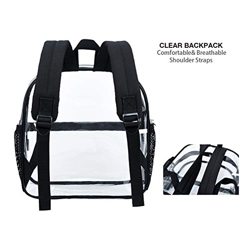 Clear Backpack Stadium Approved, 12x12x6 Water proof Transparent Backpack for Work & Sport Even (black)