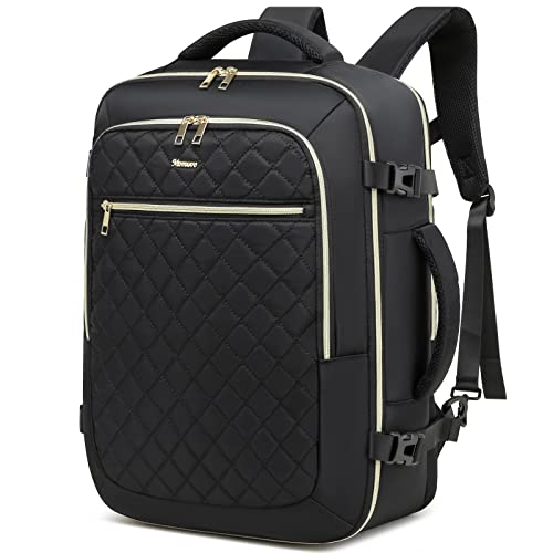 MOMUVO Travel Backpack for Women, 17 Inch Flight Approved Carry on Backpack Water Resistant Large 40L Luggage Daypack Business College School Weekender Overnight Laptop Backpack, Black