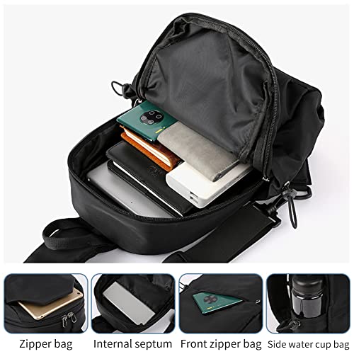 QUNNSE Pieces Sling Bag for Men Women Shoulder Backpack Small Cross Body Chest Sling Backpack Travel Hiking Chest Bag (Black)