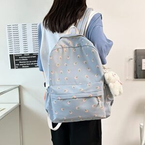 kakarin choyx Kawaii Backpack Mori Art Floral School Bag With Pendant 16.1 Inch Aesthetic Backpack Cute Backpack Classic Casual Computer Backpack (Blue)