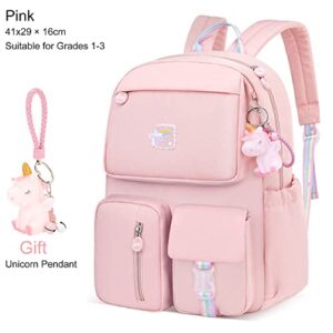 JQWYGB Cute Backpacks for Teen Girls - Rainbow Backpack Kawaii Backpack with Cute Pendant, Preppy Princess Backpack Bookbag