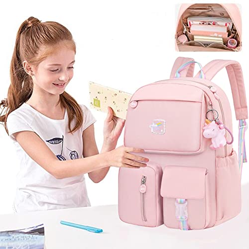 JQWYGB Cute Backpacks for Teen Girls - Rainbow Backpack Kawaii Backpack with Cute Pendant, Preppy Princess Backpack Bookbag