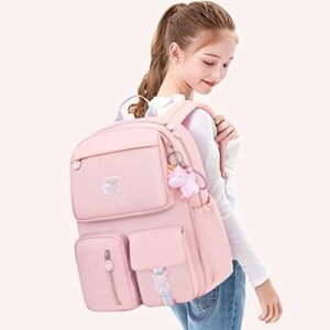JQWYGB Cute Backpacks for Teen Girls - Rainbow Backpack Kawaii Backpack with Cute Pendant, Preppy Princess Backpack Bookbag