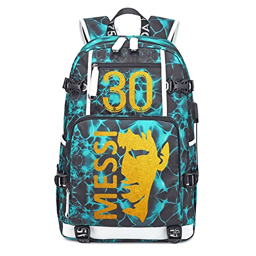 Soccer Player L-Messi Multifunction Backpack Travel Student Laptop Fans Flame Element Bookbag For Men Women (Cyan Blue - 2)