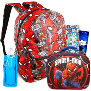 Spiderman Backpack and Lunch Box for Boys - Bundle with Spiderman Backpack for Boys 7-8, Spiderman Lunch Bag, Water Pouch, Stickers, More