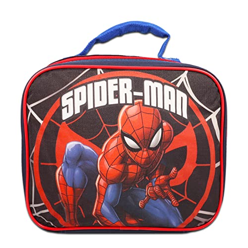 Spiderman Backpack and Lunch Box for Boys - Bundle with Spiderman Backpack for Boys 7-8, Spiderman Lunch Bag, Water Pouch, Stickers, More