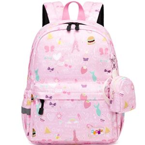 mirlewaiy little kids backpack preschool cute kindergarten school bag for boys and girls with coin pouch, hamburger, pink