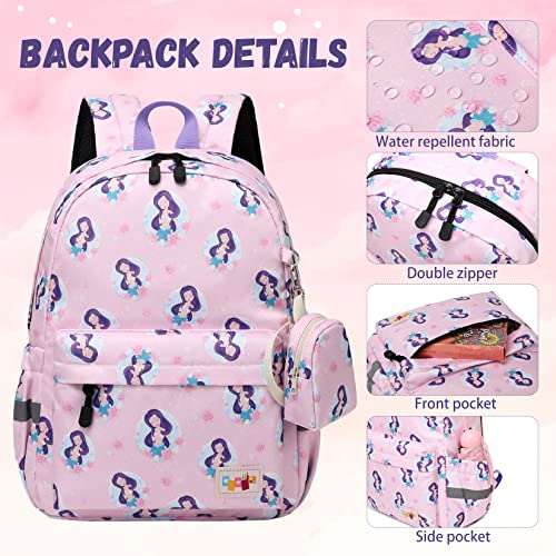 MIRLEWAIY Little Kids Backpack Preschool Cute Kindergarten School Bag for Boys and Girls with Coin Pouch, Hamburger, Pink