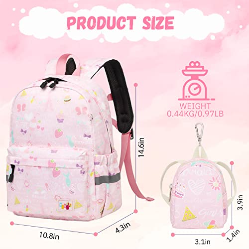 MIRLEWAIY Little Kids Backpack Preschool Cute Kindergarten School Bag for Boys and Girls with Coin Pouch, Hamburger, Pink