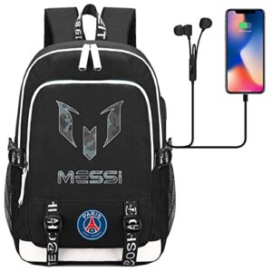 bansel teens kids psg school backpack bookbag-messi travel bag with usb charging port, black, one size
