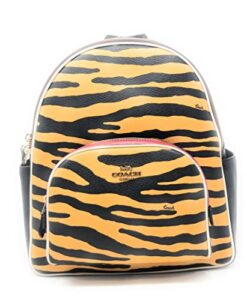 coach women’s court backpack (coated canvas – tiger print – honey – black)