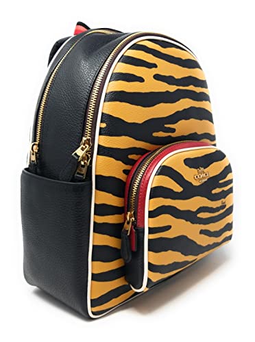 Coach Women's Court Backpack (Coated Canvas - Tiger Print - Honey - Black)