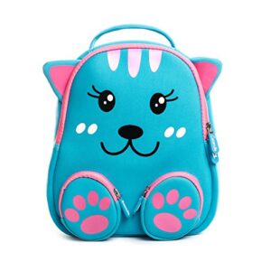 cocomilo 12″ cartoon 3d cat toddler backpack for kids waterproof preschool baby bag for boys and girls with ant-lost leash (blue cat)