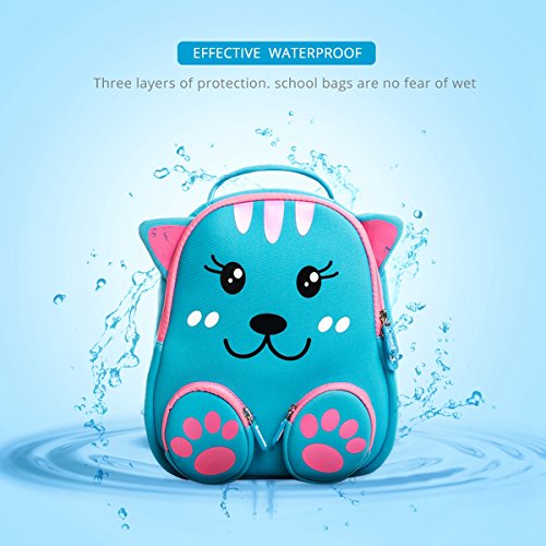 Cocomilo 12" Cartoon 3D Cat Toddler Backpack for Kids Waterproof Preschool Baby Bag for Boys and Girls with Ant-lost Leash (Blue Cat)