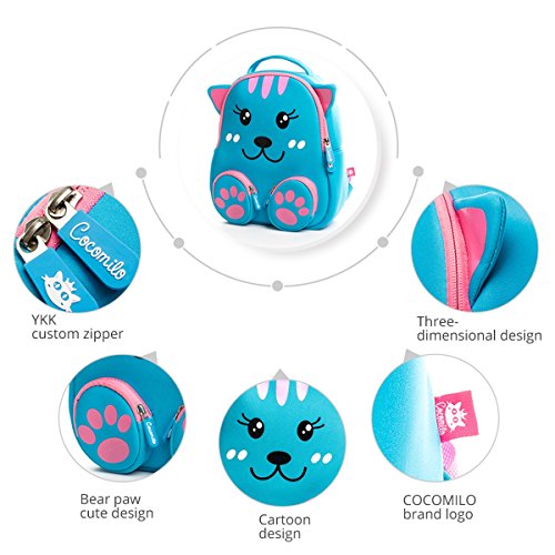 Cocomilo 12" Cartoon 3D Cat Toddler Backpack for Kids Waterproof Preschool Baby Bag for Boys and Girls with Ant-lost Leash (Blue Cat)