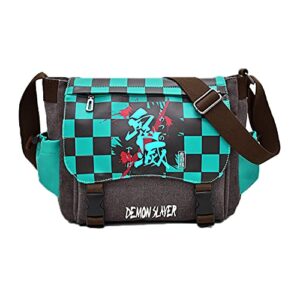 xbaondb demon slayer backpack teens shoulder bag , large-capacity taptop bag , pu + canvas with polyester lining(green)