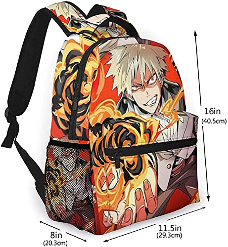 Bakugou Katsuki My Hero Academia Bookbag School Backpack with Bottle Pockets for Girls Boys Durable Waterproof