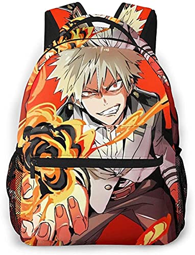 Bakugou Katsuki My Hero Academia Bookbag School Backpack with Bottle Pockets for Girls Boys Durable Waterproof