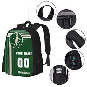 Milwaukee Custom Basketball Style Backpack With Personalized Name Number Teens Girls Boys School Bag Computer Backpacks 17 Inch Large Capacity.