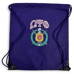 omega psi phi crest – shield cinch sack purple