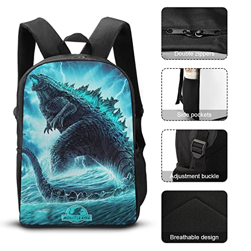 17 Inch Backpacks Monster Dinosaur Godzilla Backpack Travel Prints Casual Lightweight Bookbag Daypack Cartoon Monsters Fan Gifts Sports Bag Style2