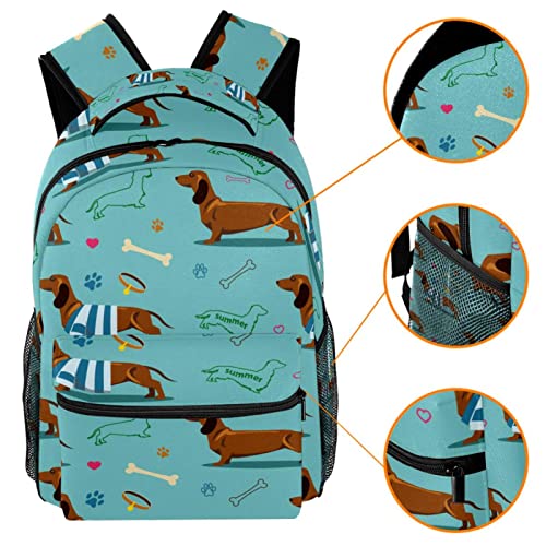 Brown Dachshund Dog Blue Backpack for Girls Boys for School Backpacks