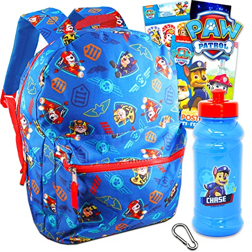 Paw Patrol Backpack for Toddlers, Kids - Paw Patrol School Supplies Bundle with 16” PAw Patrol School Bag Plus Stickers, Water Bottle, Paint Poster, and More (Paw Patrol Travel Bag)