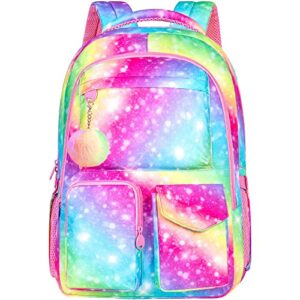 ufndc laptop backpack for women, 17″ waterproof travel computer bookbag, cute anti theft rainbow school bag for college teenagers girls