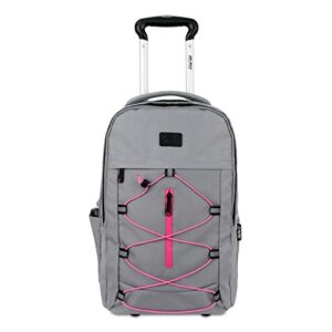 J World New York Lash Rolling Backpack. Laptop Bag Wheeled Carry-On Travel, Grey/Pink, 19 X 13 X 7.5 (H X W X D)