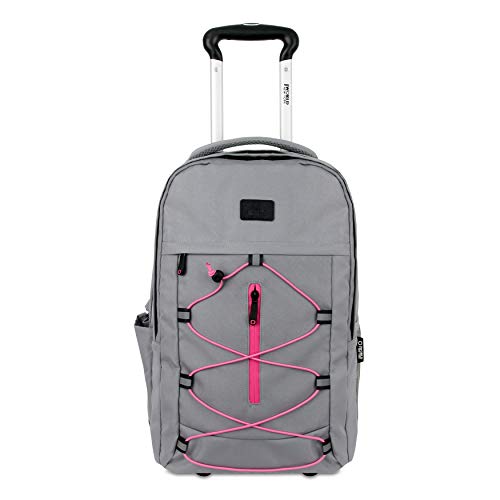 J World New York Lash Rolling Backpack. Laptop Bag Wheeled Carry-On Travel, Grey/Pink, 19 X 13 X 7.5 (H X W X D)